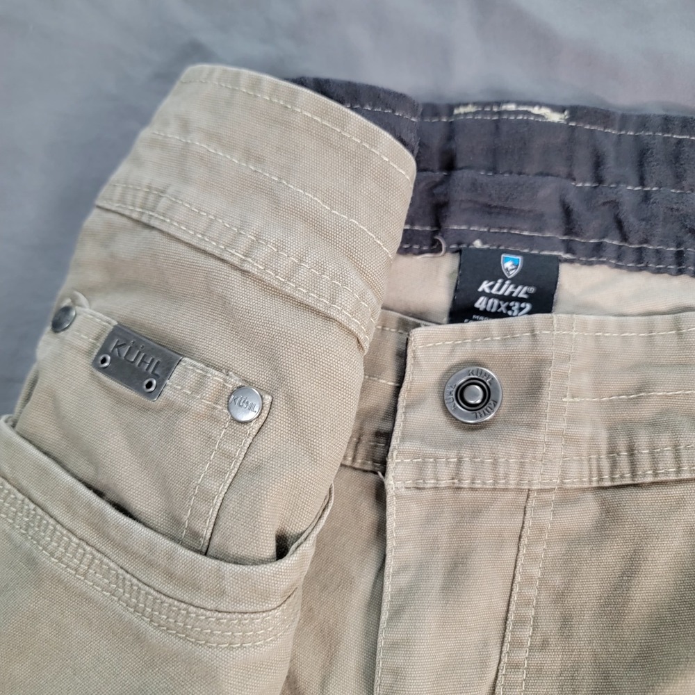 Kuhl Kanvus Jeans Men's 40x29 Beige Stretch Canvas Patina Dye Cell Phone Pocket